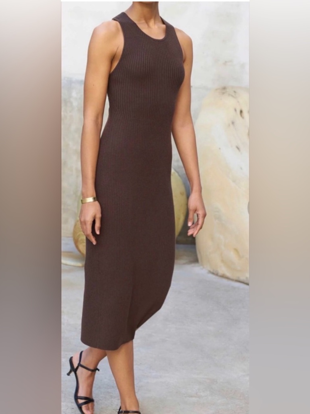 AYR Brown Ribbed Cross-Back Midi Dress - Picture 4 of 7